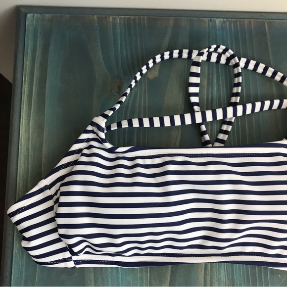 NWT Xhilaration Bikini Top Back Tie Closure Navy Blue White Stripe XS - Picture 9 of 12
